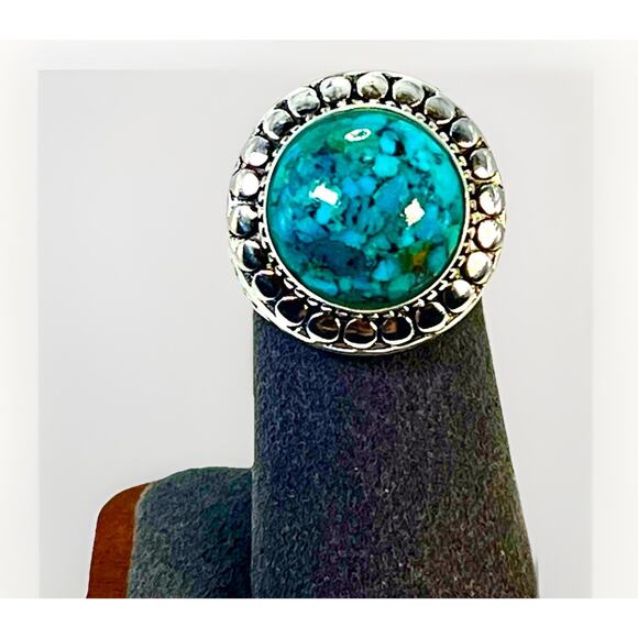 STERLING SILVER Jenna Blue Cabochon TURQUOISE Domed Ring Size 7 - Vintage NOS - Picture 4 of 15